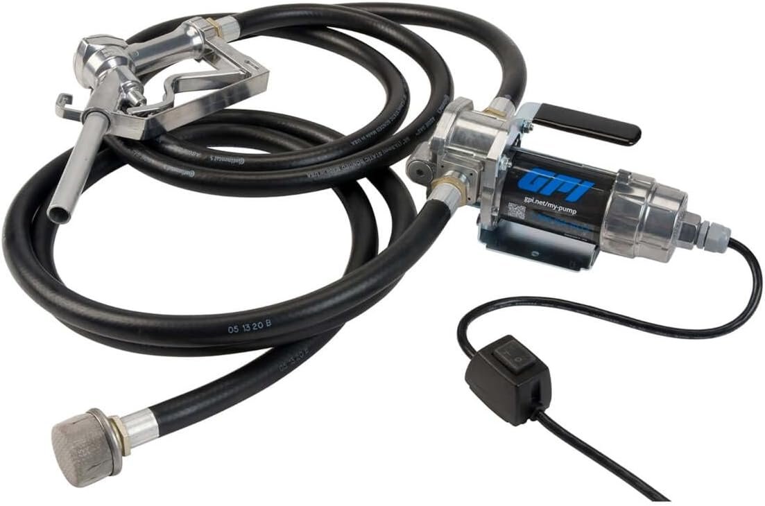 GPI G8P Portable 12V Fuel Transfer Pump with Manual Nozzle, 8 GPM