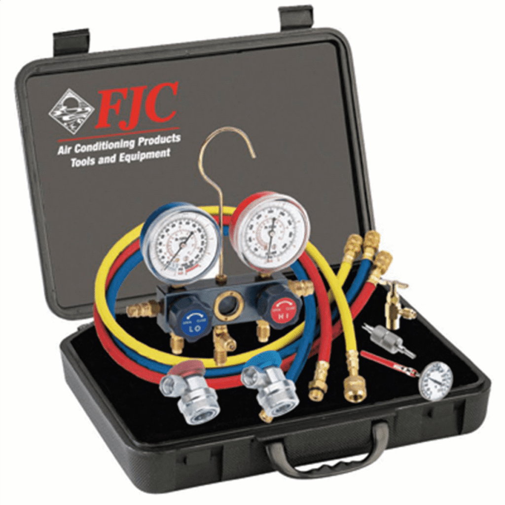FJC 6785 R-134a Aluminum Manifold Gauge Set and Tool Assortment