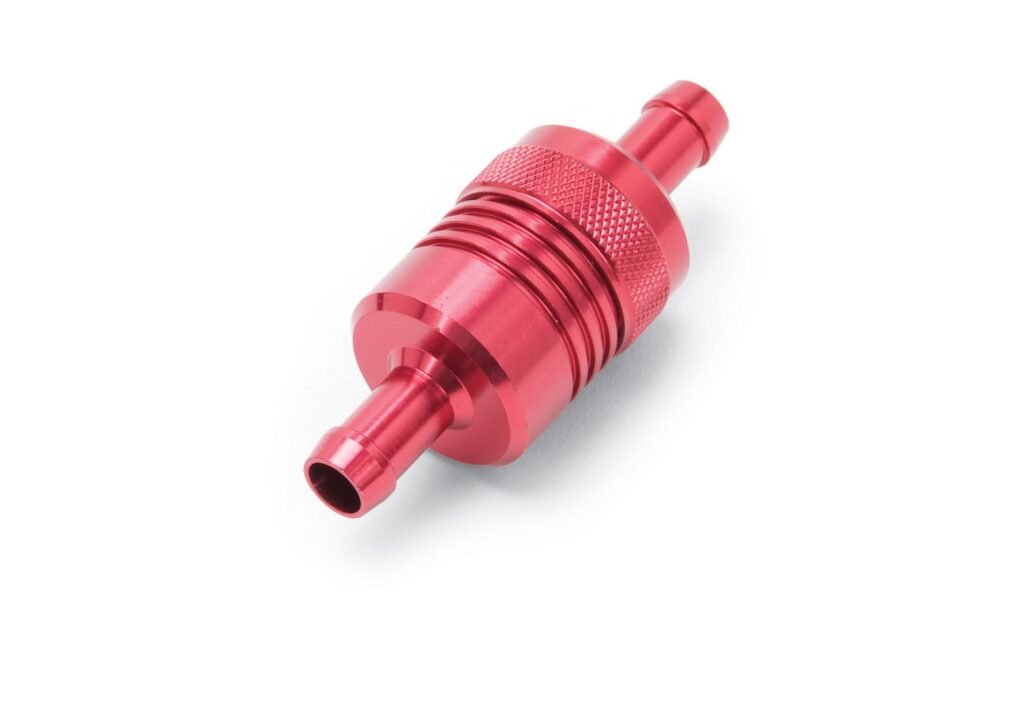 Edelbrock 8139 3 in. Aluminum Street Fuel Filter, Red